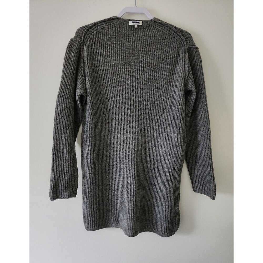 Madewell Womens Wool Long V-Neck Sweater M Gray Droptail Rib-Stitch Knit *FLAWS* - Picture 5 of 10